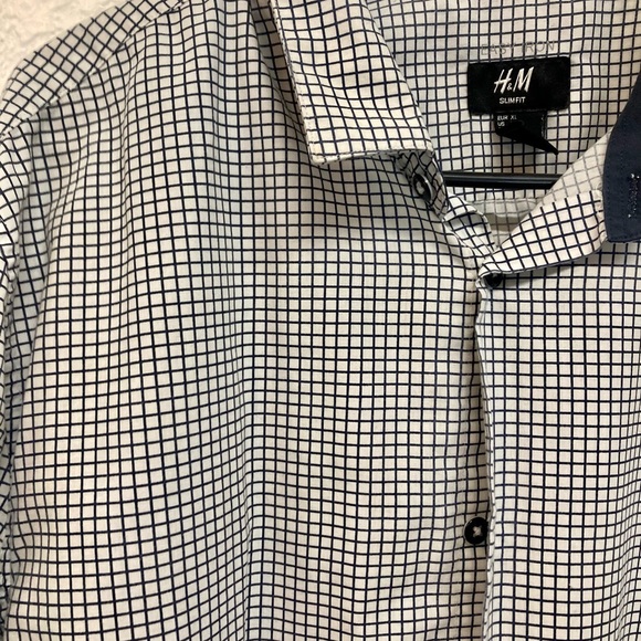 H&M Collared Button Down Long Sleeve Shirt Mens  X-Large Navy/White Checkered - Picture 2 of 4